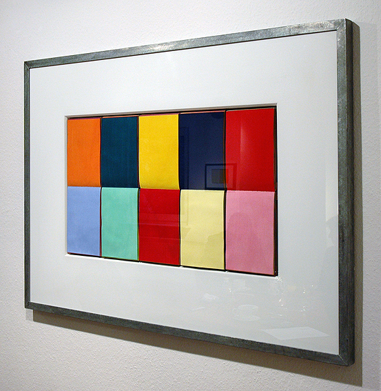 Jeu de couleur, 5 Skizzenb�cher, Aquarelle, MDF, verz. Stahlrahmen, 100 x 140 x 4 cm